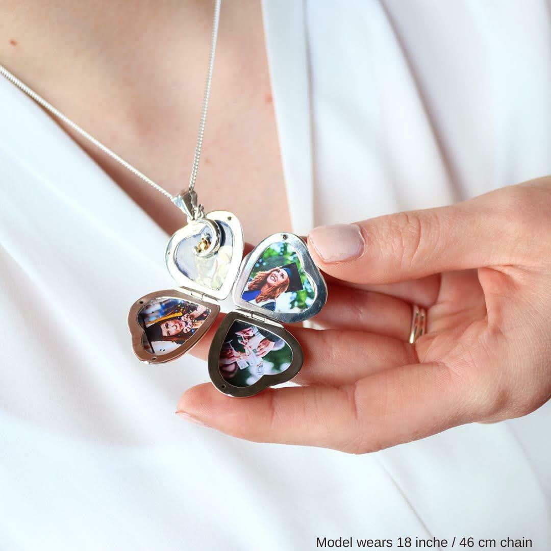 4 Photo Heart Locket Necklace - 14K White Gold Pendant for Women | Perfect Gift for Anniversary, Valentine's Day & Mother's Day