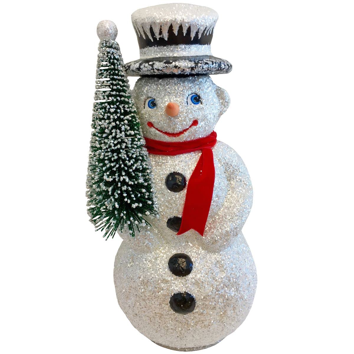 3450 Schaller Large White Paper Mache Snowman Candy Container Holding Christmas Tree - Holiday Party Decor, Gift Box & Seasonal Home Decoration