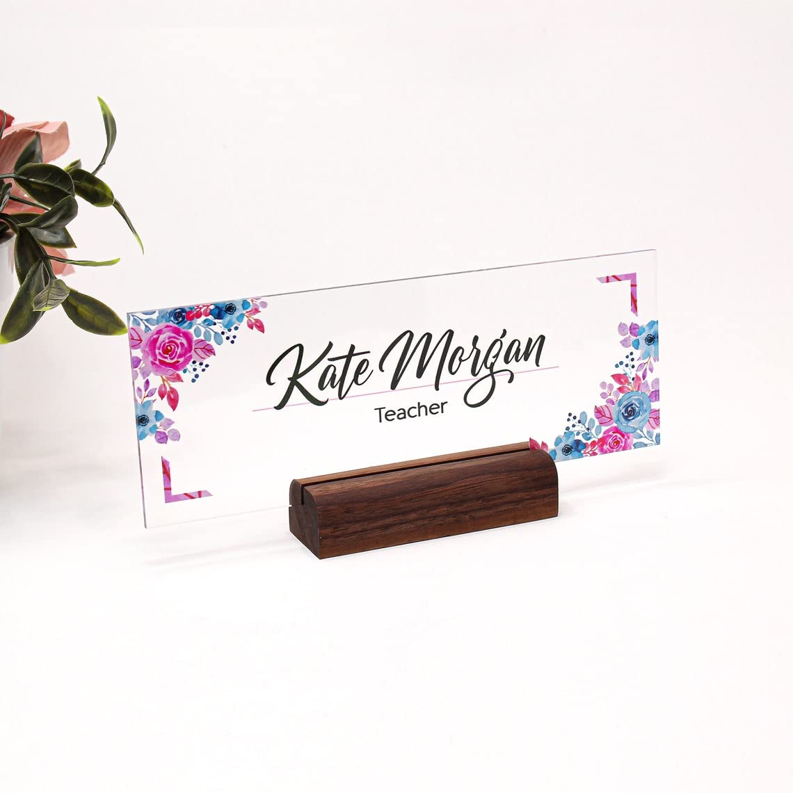 Custom Wood & Acrylic Desk Name Plate - Personalized Office Decor with Walnut Base - Unique Gift for Him & Her (8