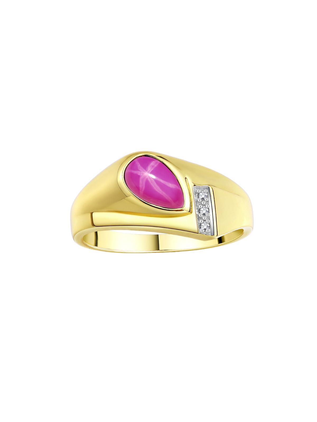 Rylos Men's Pear Shape Cabochon Gemstone & Diamond Rings - Elegant Tear Drop Yellow Gold Plated Silver Rings for Men (Sizes 8-13) - Perfect for Weddings, Anniversaries & Special Occasions