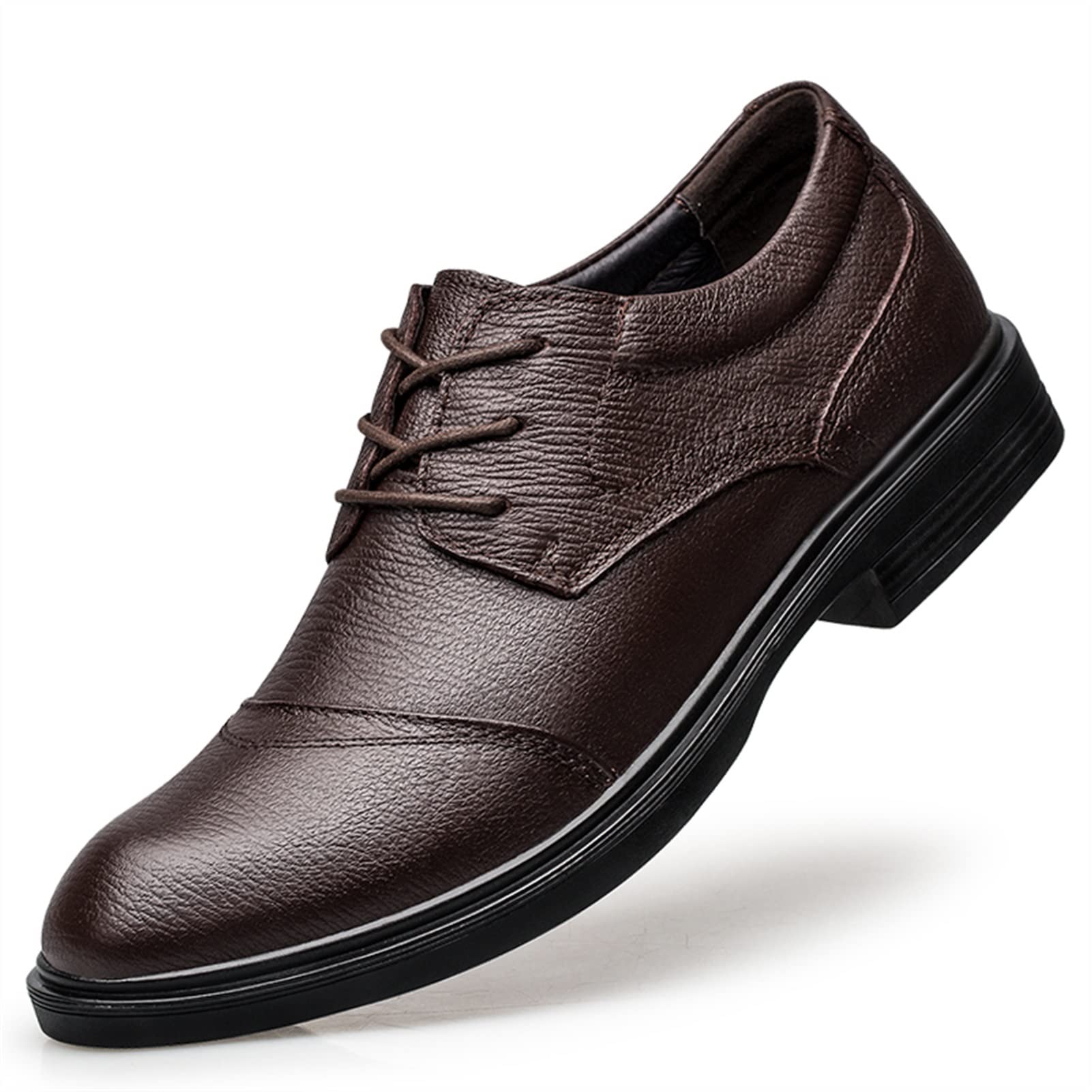 Men's Leather Dress Oxford Shoes - Lace Up Cap Toe Derby Shoes with Slip Resistant Rubber Sole | Formal Business & Party Wear | Perfect for Office, Wedding & Special Occasions