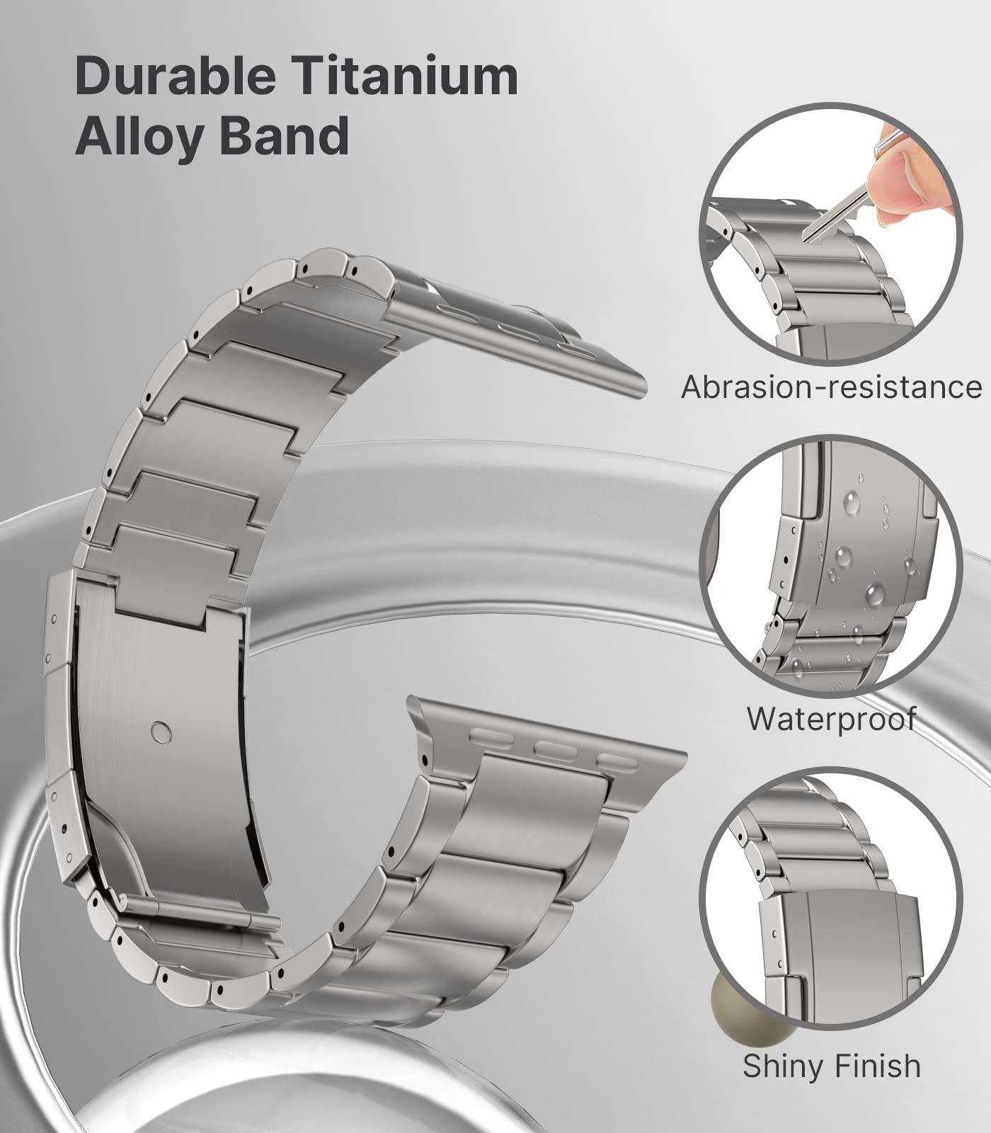 Premium Titanium Apple Watch Band Compatible with Series 10/9/8/7/6/5/4/3/2/1, SE, Ultra 2 - 49mm 46mm 45mm 44mm 42mm - Durable Metal Replacement Strap with Secure Folding Clasp (Silver) | Perfect for Workouts, Business Meetings & Everyday Wear