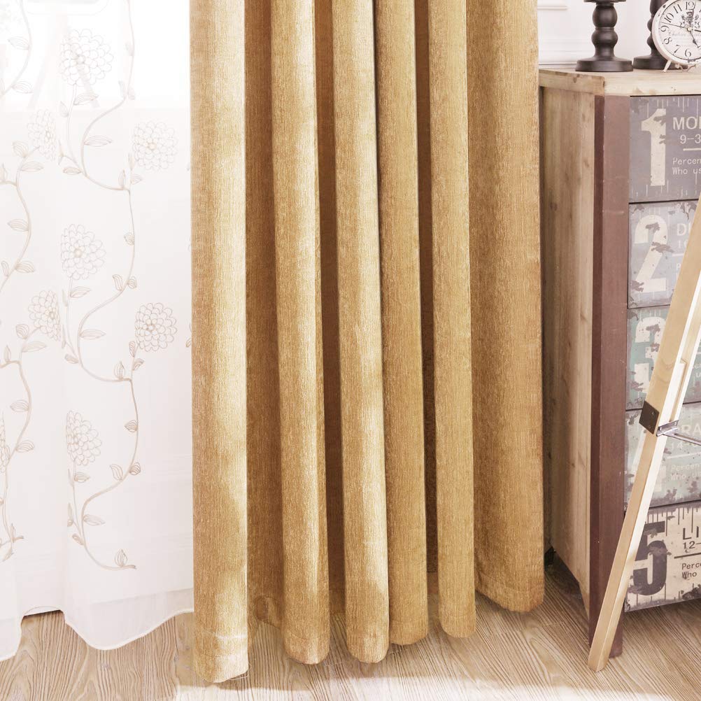 ELKCA Luxury Double-Sided Chenille Window Curtains - Gold Room Drapes for Living Room & Bedroom, Rod Pocket Design, 52x96 Inches (2 Panels) - Perfect for Home Decor, Privacy & Light Control