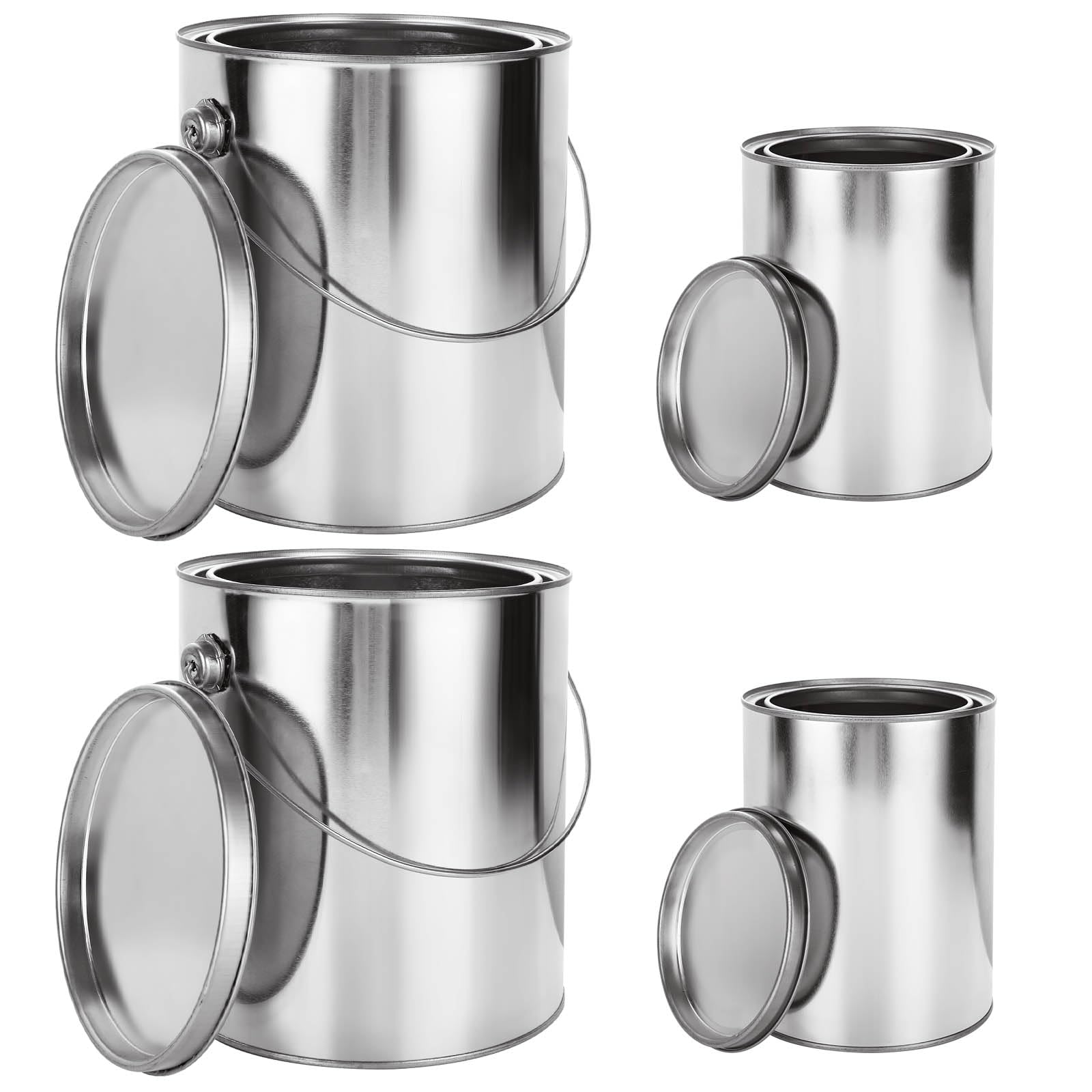 Acrux7 4 Pack Empty Paint Cans with Lids - 1 Gallon & 2 Quart Metal Paint Buckets for Painting, DIY Crafts, Storage - Unlined Paint Pails with Handles for Artists, Contractors & Home Improvement Projects