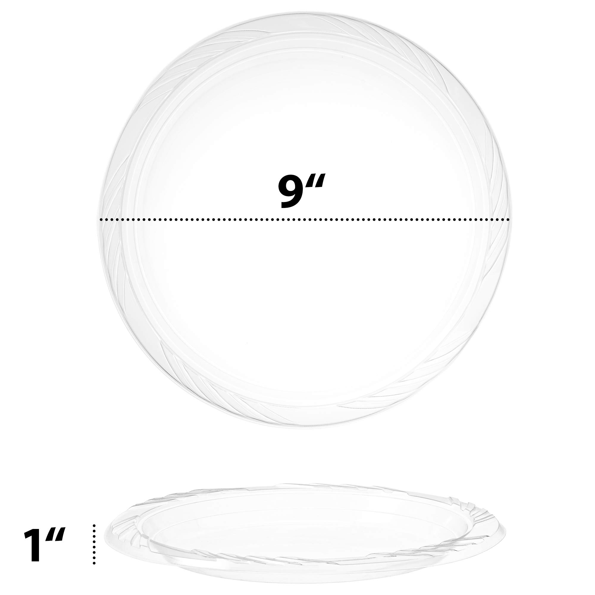 PLASTICPRO 9 Inch Clear Disposable Plastic Plates - 40 Pack Premium Dinnerware for Parties, BBQs, Picnics & Events - Shatterproof & Elegant Tableware