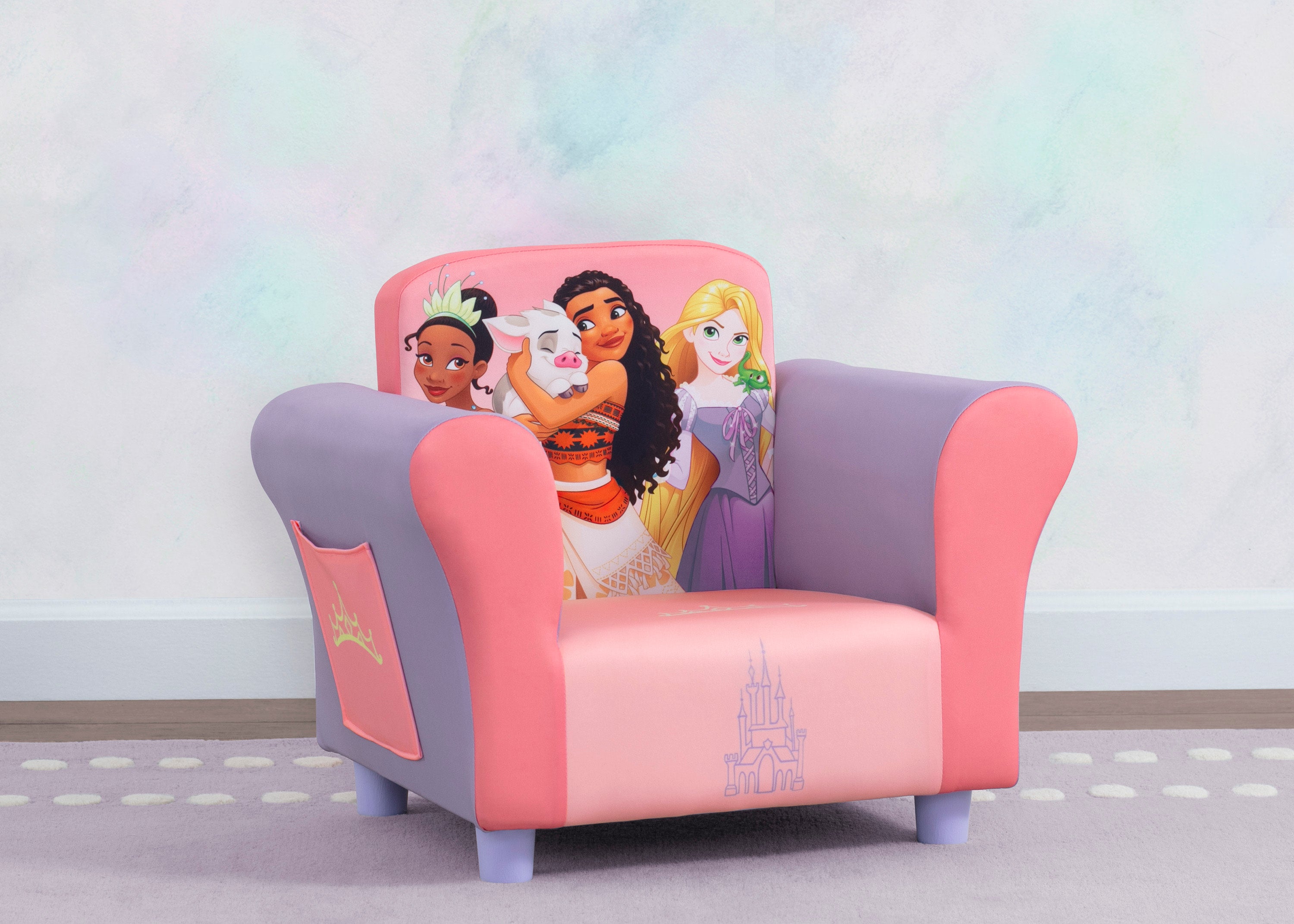Princess Upholstered Chair for Girls - Elegant Pink Velvet Accent Chair with Wooden Legs - Perfect for Bedroom, Nursery, or Playroom Decor