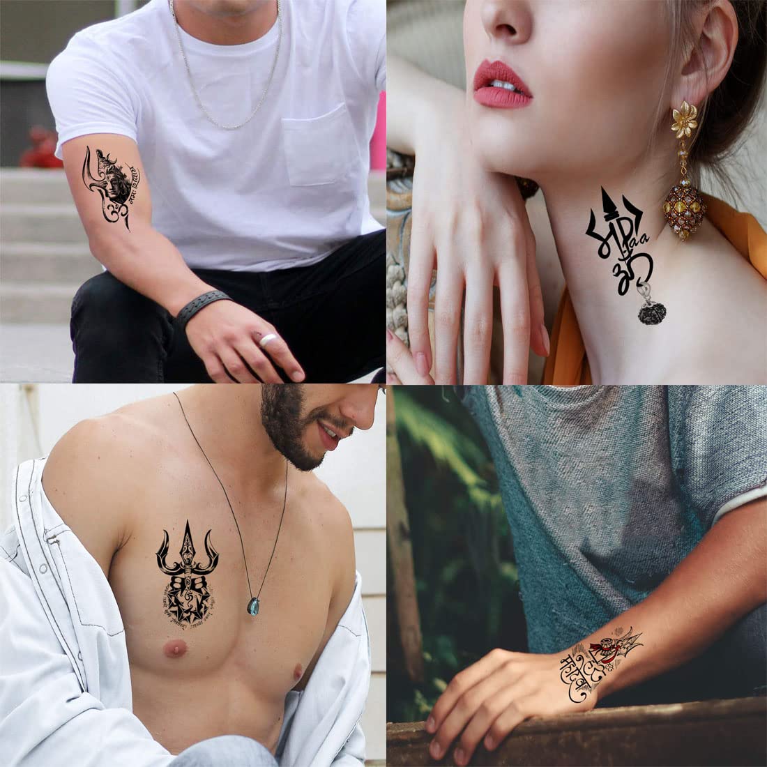 Pack of 4 Temporary Tattoo Stickers - God Shiva Trishul with Maa Paa Designs for Men & Women (2x4 Inch) | Waterproof Fake Body Art for Festivals, Parties & Spiritual Events