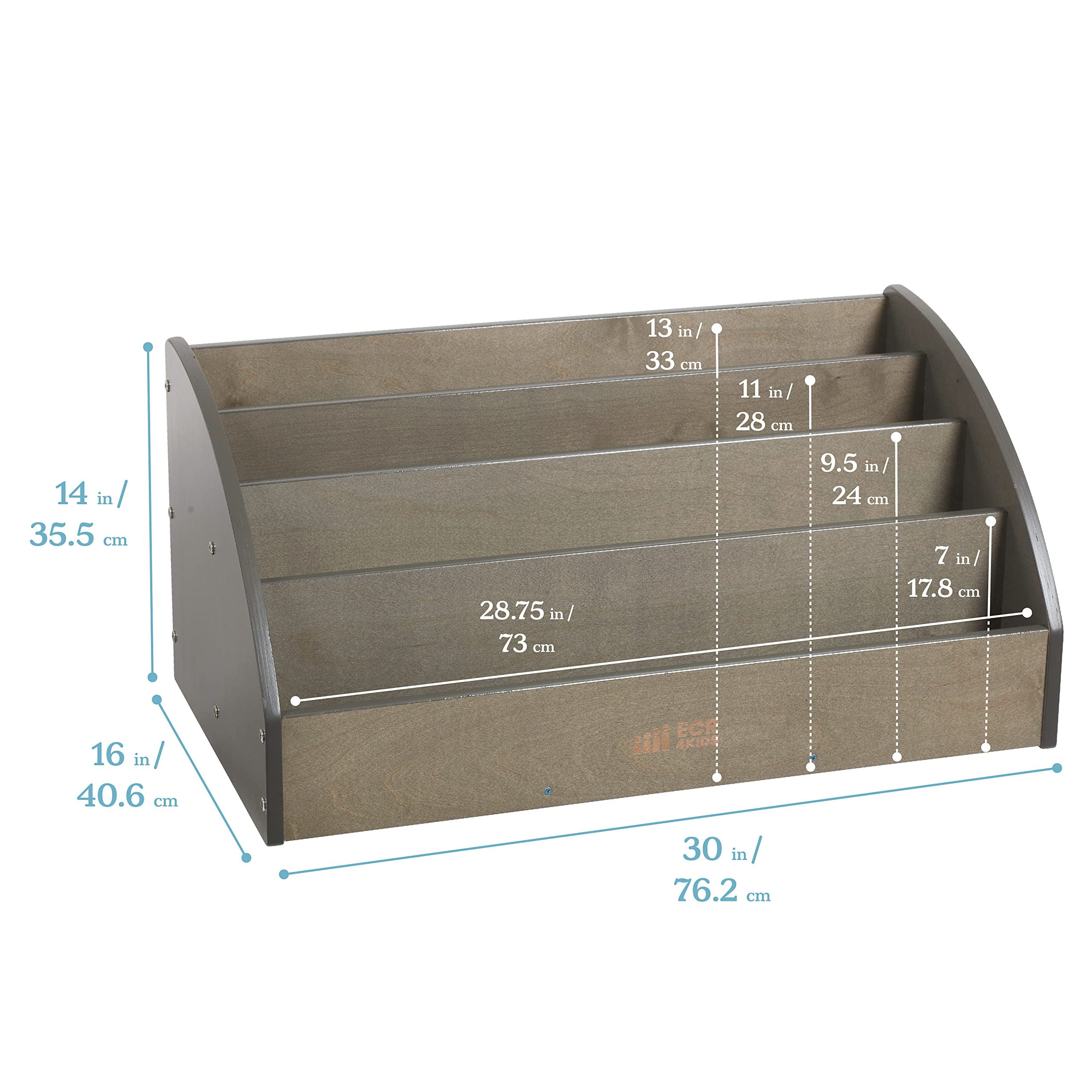 ECR4Kids Toddler Book Display Shelf - Grey Wash Wooden Bookshelf for Kids Room, Classroom & Playroom - Perfect for Organizing Children's Books & Toys