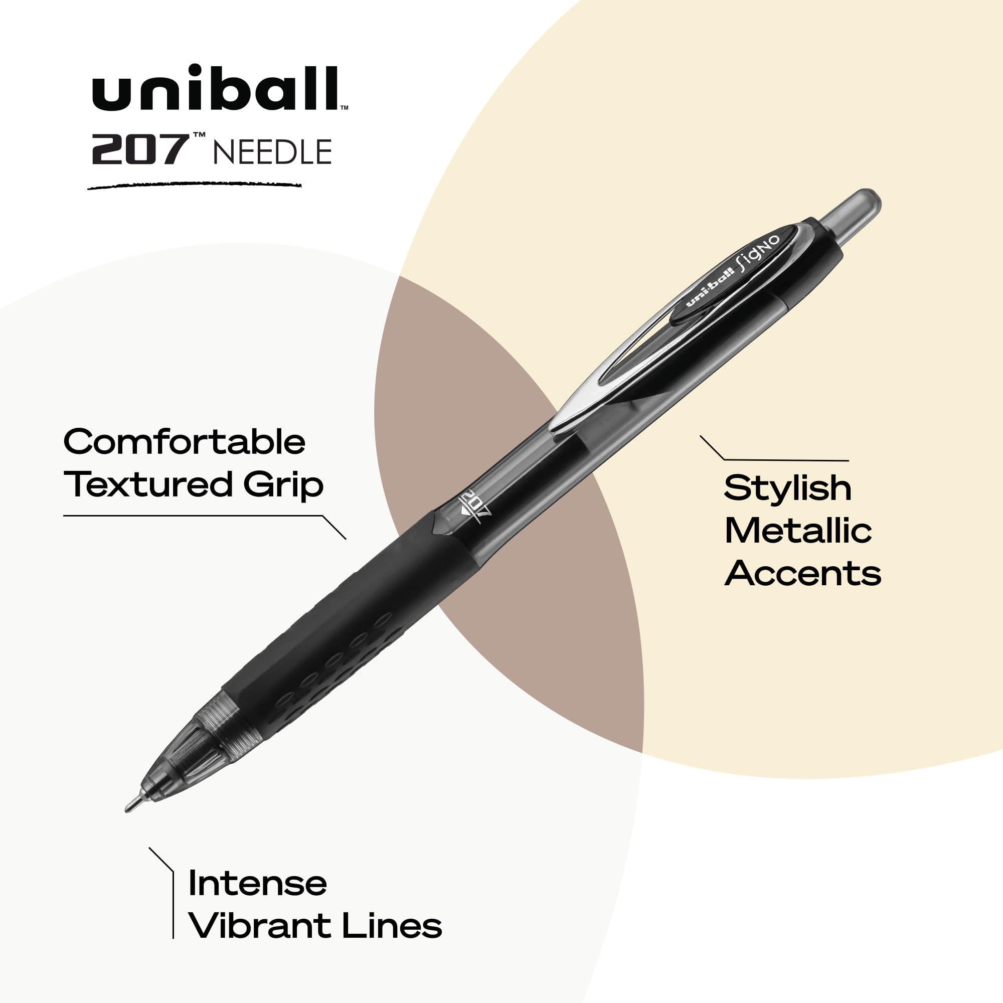 Uniball Signo 207 Gel Pens 12-Pack - Medium Point (0.7mm) Black Ink Smooth Writing Gel Pen Set for Office, School, Note Taking & Journaling - Bulk Office & School Supplies