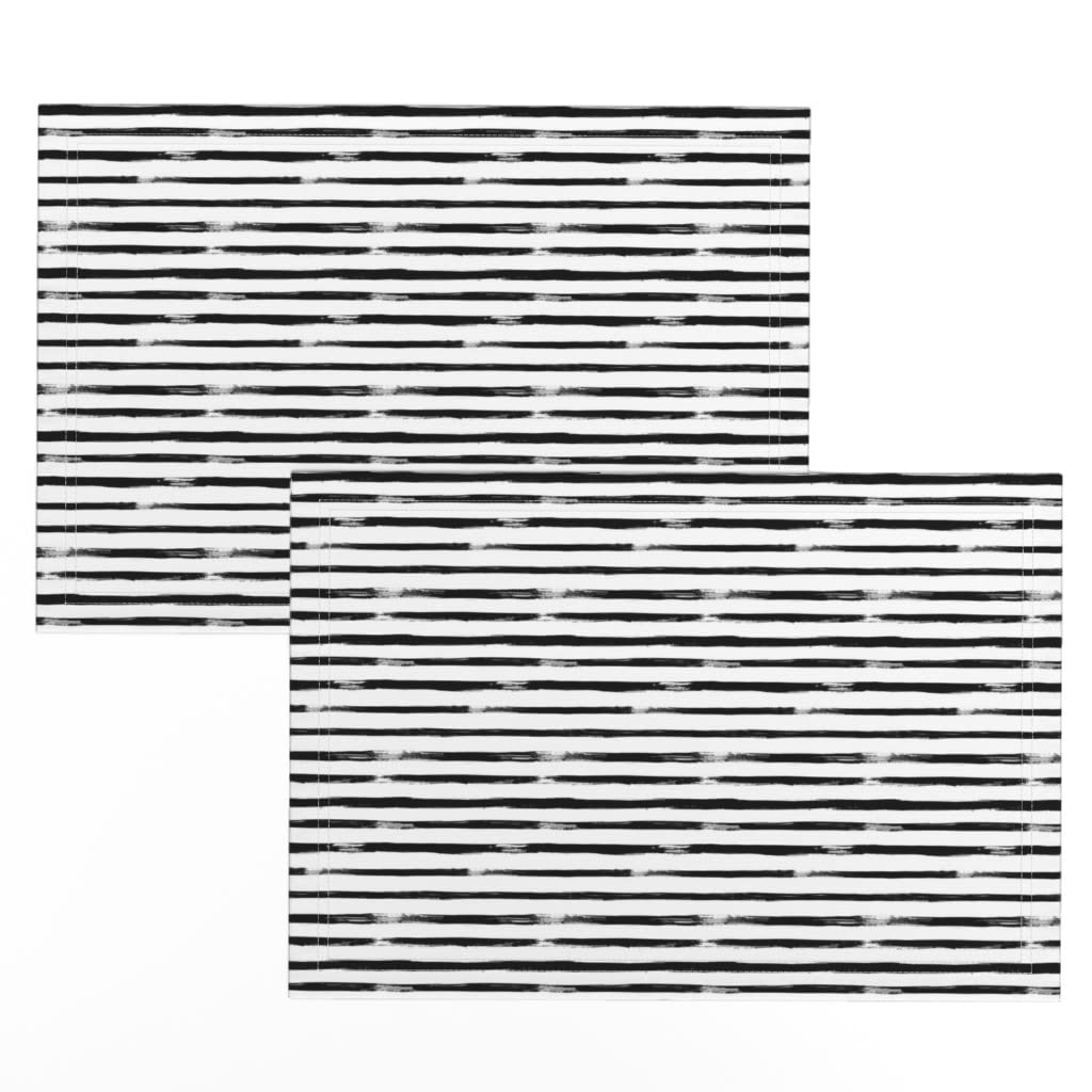 Premium Linen Cotton Canvas Placemats Set of 2 - Black & White Striped Watercolor Abstract Design for Dining Table Decor | Washable & Durable Kitchen Table Mats for Everyday Use and Special Occasions