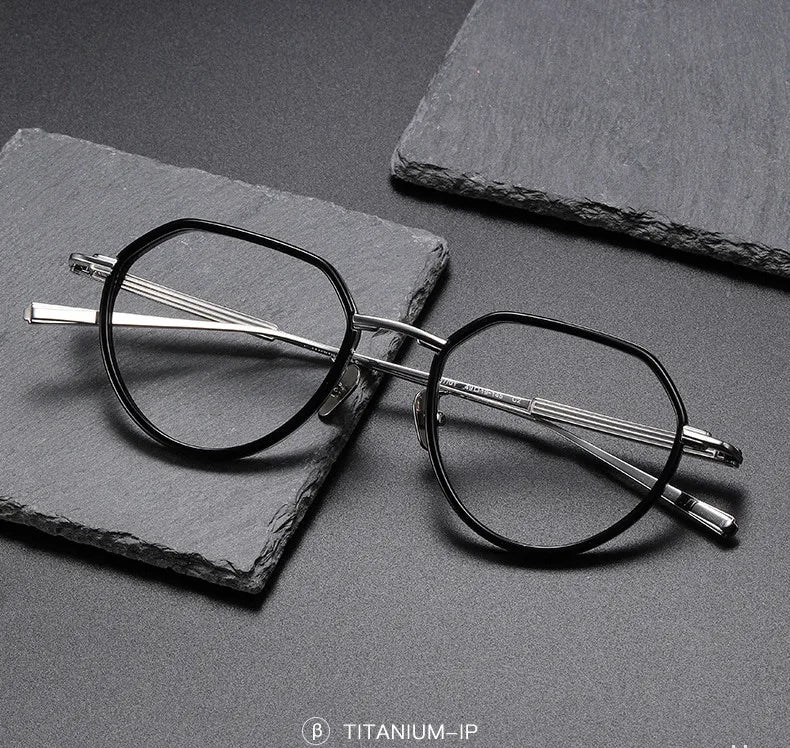 Unisex Full Rim Flat Top Round Titanium Acetate Eyeglasses 6701 - Lightweight & Durable Frame for Men & Women - Perfect for Reading, Work & Daily Wear