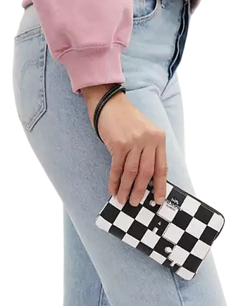 Coach Corner Zip Wristlet with Checkerboard Print - Stylish Crossbody Bag for Women, Perfect for Parties, Travel & Everyday Use