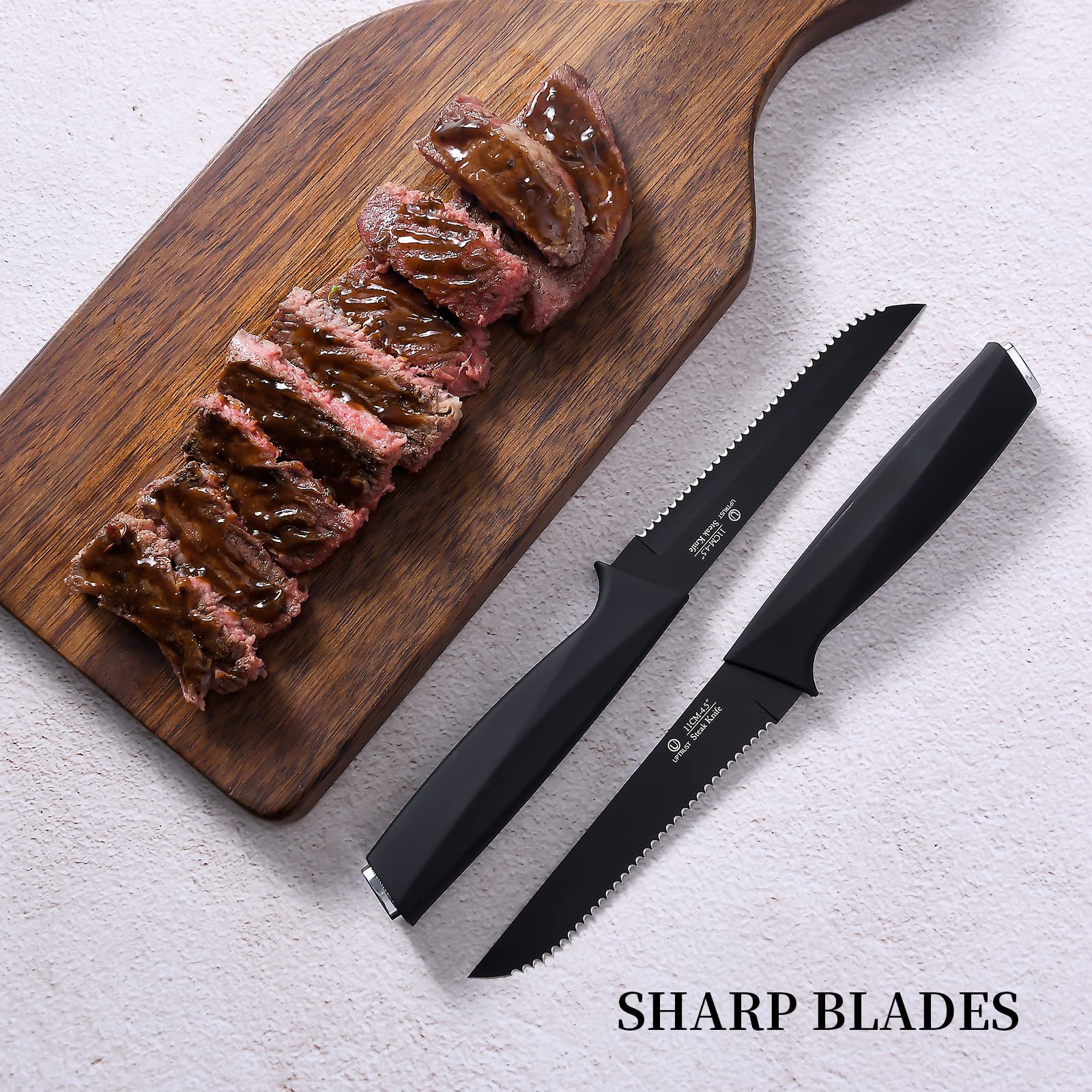 Premium UPTRUST 6-Piece Steak Knife Set - High-Carbon Stainless Steel Serrated Blades, Dishwasher Safe, Elegant Black Handle - Perfect for Steak Dinners, BBQ Parties & Fine Dining Experience