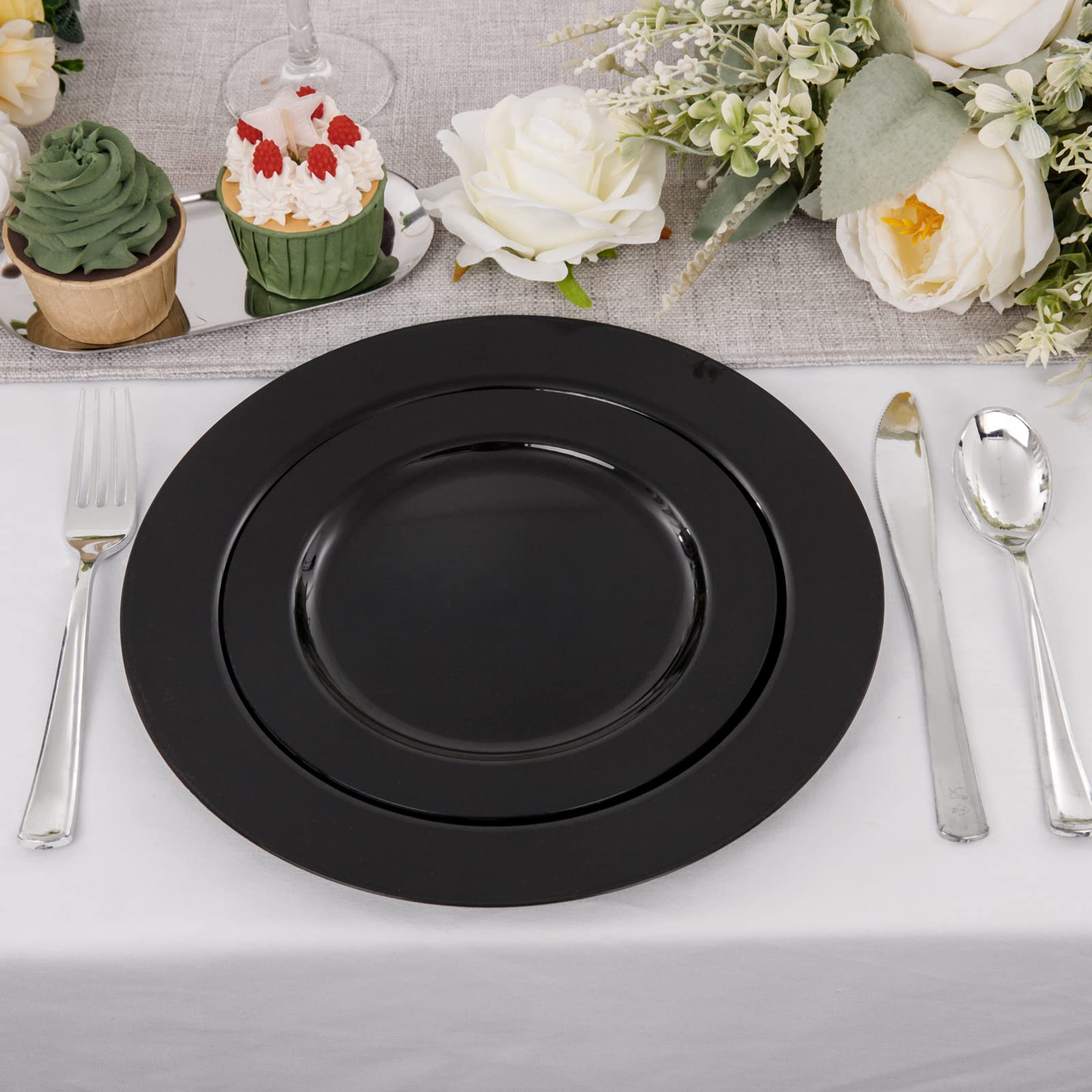 FLOWERCAT 60-Pack Heavy Duty Black Plastic Plates Set - 30PCS 10.25