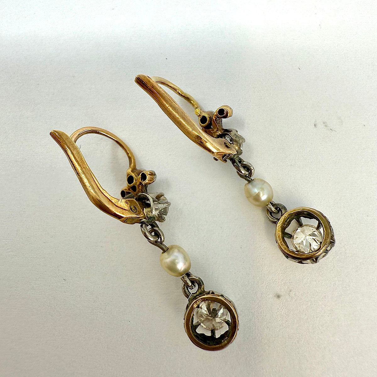 Platinum Vintage Drop Earrings with Diamond and Pearl - Elegant Dangle Earrings for Women, Perfect for Weddings, Parties & Special Occasions