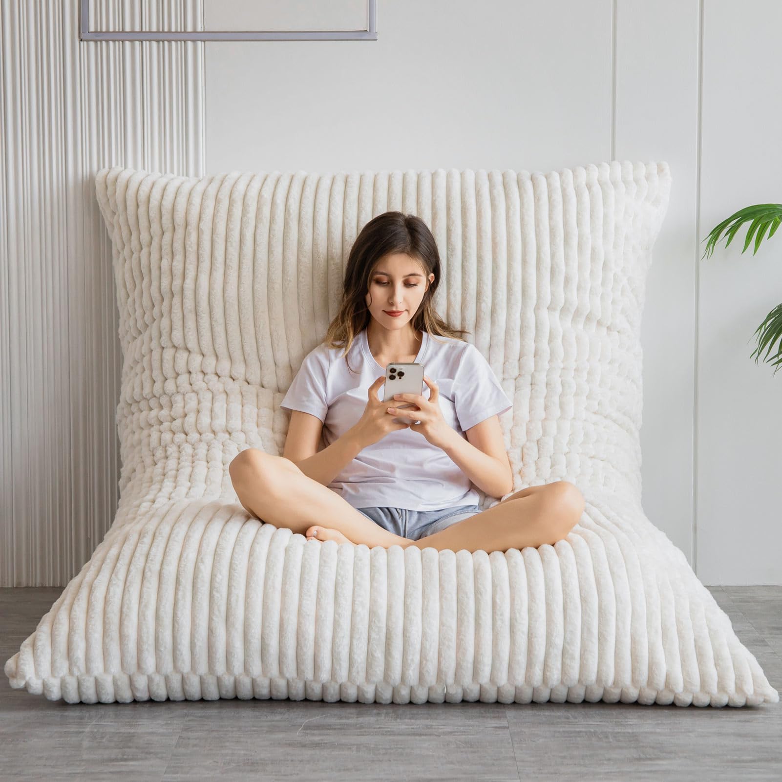 BYBYME 3-in-1 Convertible Bean Bag Chair & Sofa Bed for Adults - High-Density Foam Filling, Soft Faux Fur Cover - Giant Lounger for Living Room, Bedroom & Game Room - Perfect for Relaxing, Gaming & Movie Nights