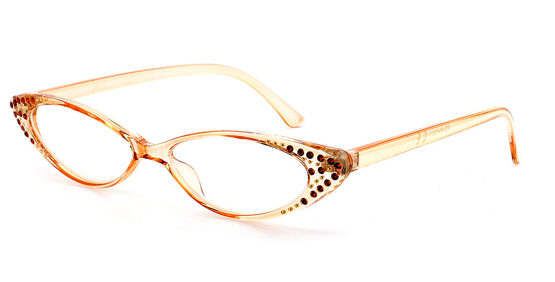 Enchanting Jeweled Cat Eye Reading Glasses RD RH3211 Peach/Gold Frame - Stylish & Comfortable for Women, Perfect for Reading, Fashion Accessories, and Daily Wear