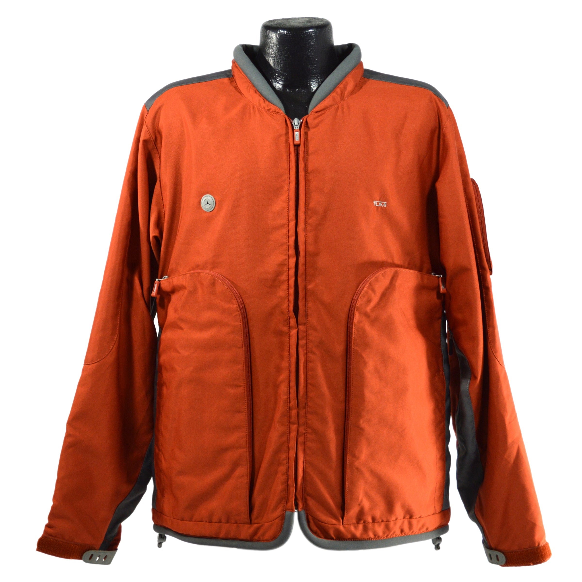 Pre-Owned TUMI Travel Jacket - Medium Size in Burnt Orange & Gray with Large Pockets | Perfect for Business Trips & Outdoor Adventures