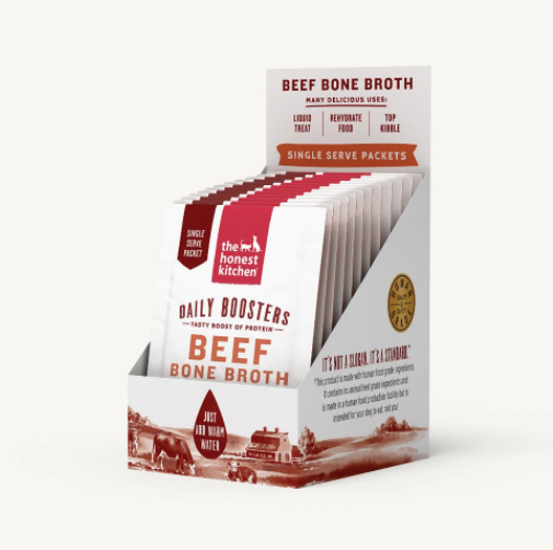The Honest Kitchen Daily Boosters Instant Beef Bone Broth with Turmeric - Single Serve Packets (0.12oz/3.5g) for Dogs | Supports Joint Health & Digestion | Perfect for Travel & Training Treats