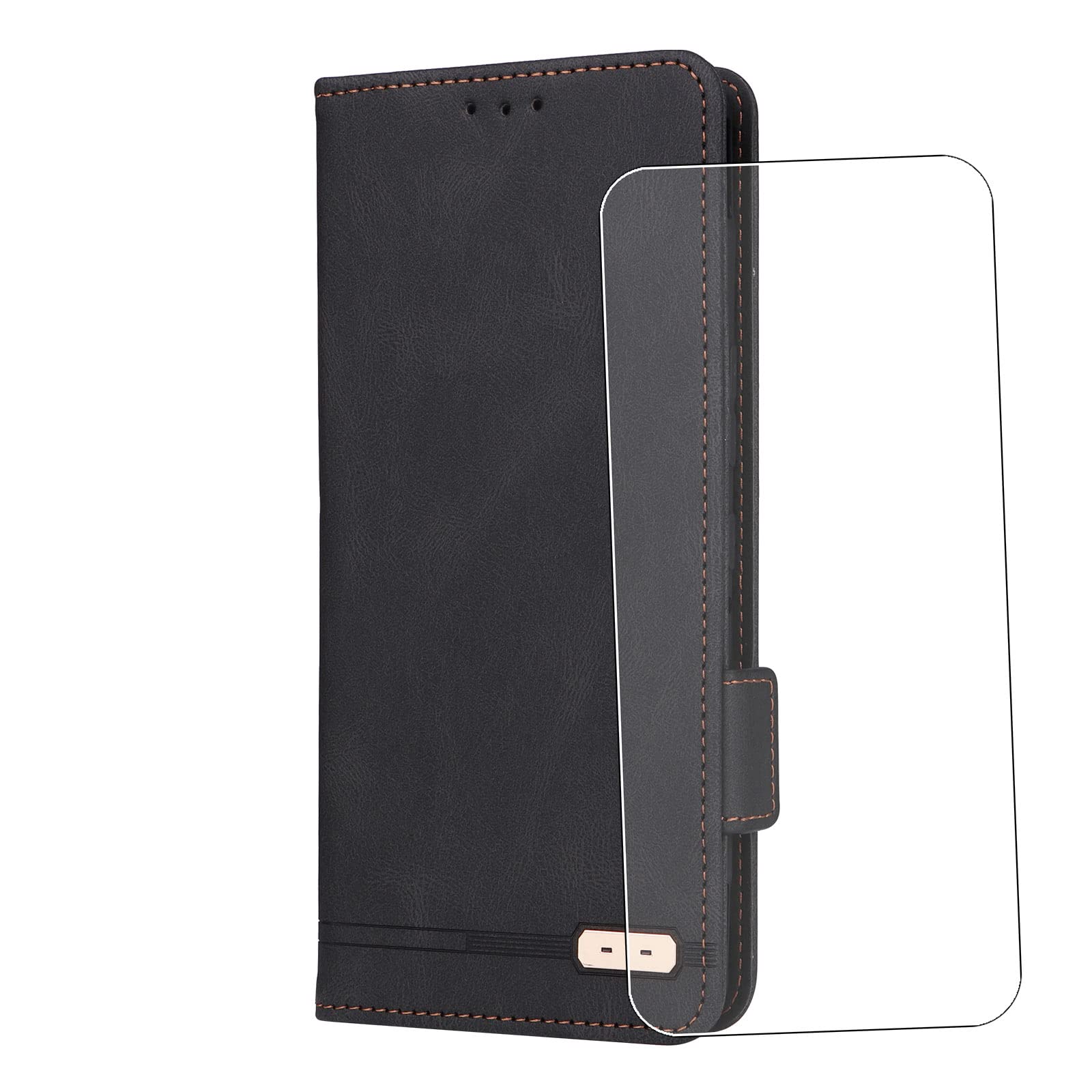 Premium Leather Wallet Case for Vivo Y15A - Magnetic Flip Folio Cover with Card Slots & Shockproof Bumper + Free Tempered Glass Screen Protector | Perfect for Business, Travel & Everyday Protection