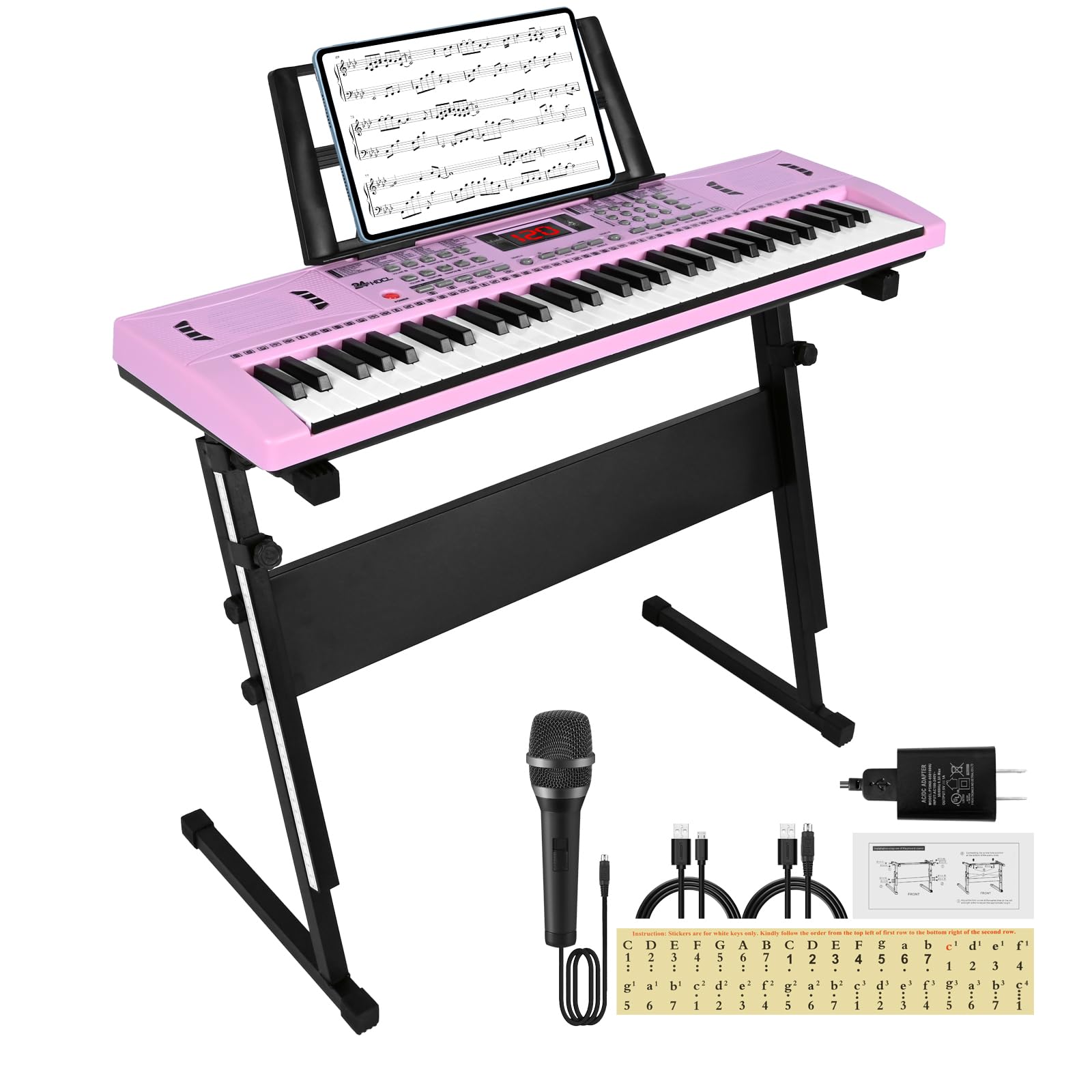 61-Key Digital Piano Keyboard for Kids with Stand - Portable Electronic Keyboard for Early Music Education, Ideal Gift for Children - Perfect for Home, School & Beginner Practice (Pink)