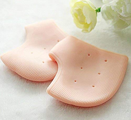 Moisturizing Silicone Gel Heel Protector Pads - Anti Crack Foot Care Socks for Dry, Hard & Cracked Feet - Pain Relief Covers for Men & Women (Beige, Free Size, 1 Pair) - Ideal for Daily Wear, Nighttime Foot Repair & Comfortable Healing