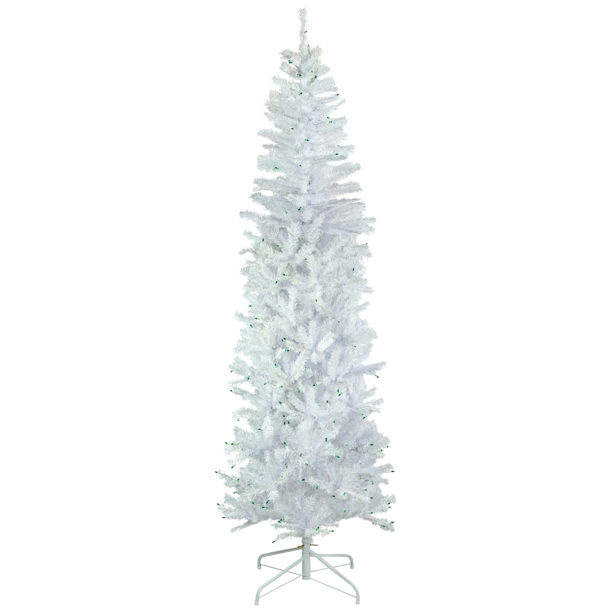 6.5ft Pre-Lit Artificial Christmas Tree with Green LED Lights - White Pine Pencil Style for Holiday Home Decor & Party Decoration