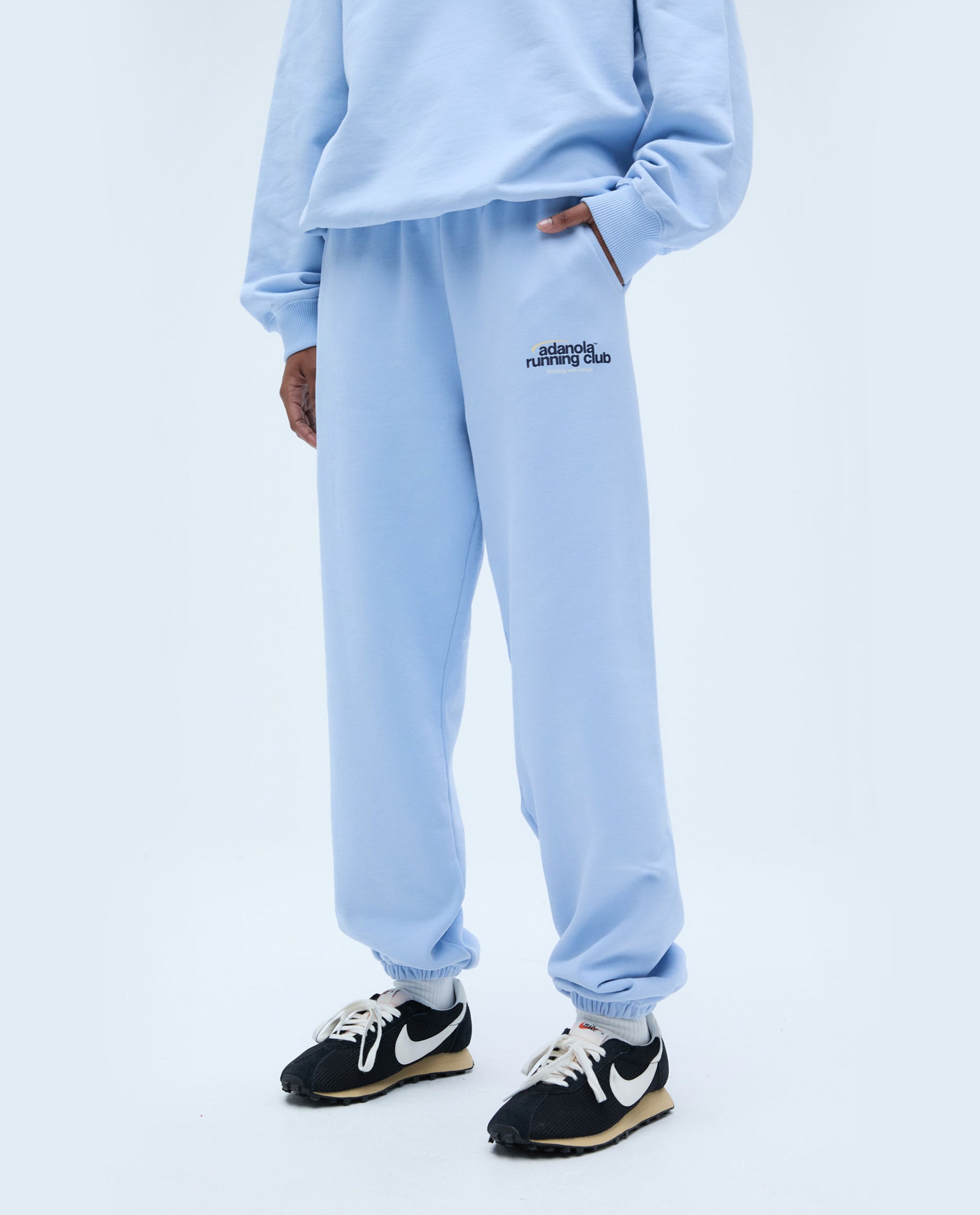 Adanola Women's Running Sweatpants - Soft High Waisted Joggers with Pockets | Powder Blue | Gym, Yoga & Lounge Wear for Comfort & Style