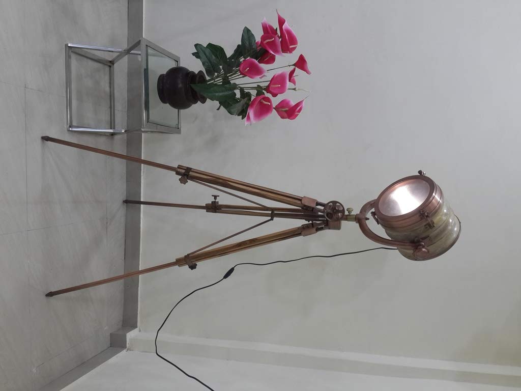 Vintage Nautical Wooden Floor Lamp with Searchlight - Rustic Home Decor, Studio Lighting, Unique Gift for Living Room, Bedroom, or Office
