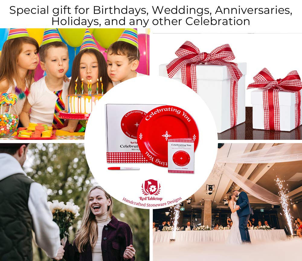 4-Piece Celebrating You Red Dinner Plates Set in Gift Box - Premium Ceramic Plates for Holidays & Special Occasions - Perfect for Christmas, Thanksgiving & Family Gatherings