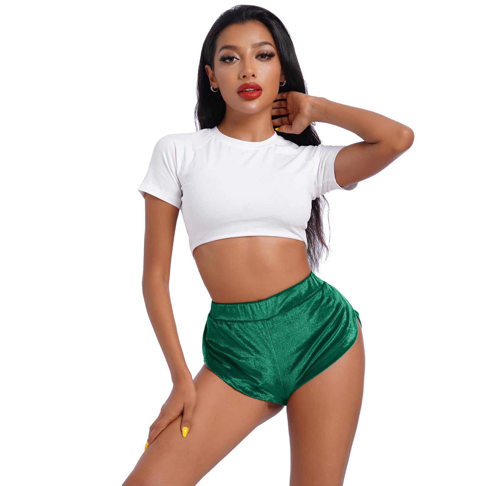 Women's Velvet Booty Yoga Shorts - High Waist Sexy Workout Shorts for Pole Dance, Gym & Active Wear - Slim Fit Rave Bottoms for Fitness, Yoga & Night Out