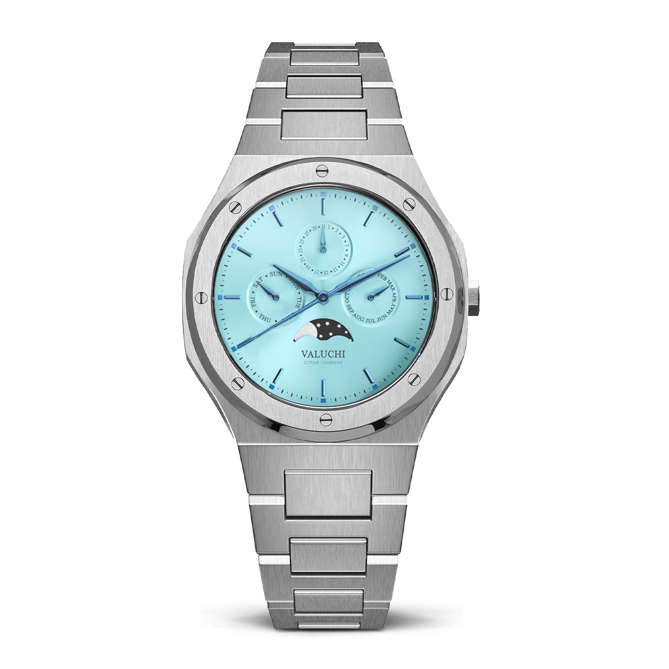 Luxury Men's Automatic Mechanical Watch with Lunar Calendar, Day & Night Indicator, Sapphire Glass & Stainless Steel - Waterproof Dress Watch for Business, Formal Events & Gifts