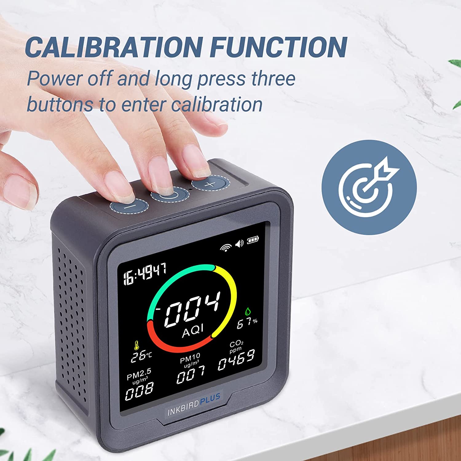 6-in-1 Digital CO2 Detector PTH 9A - Air Quality Monitor for Home, Office & Indoor Use - Tracks CO2, Temperature, Humidity & More