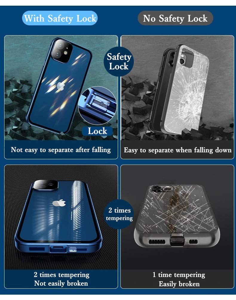Lockable Magnetic Case for iPhone 11 Pro - 360° Full Body Protection with Tempered Glass Screen & Camera Lens Protector, Clear Bumper Cover with Safety Lock (Silver) | Perfect for Outdoor Activities, Travel & Daily Use