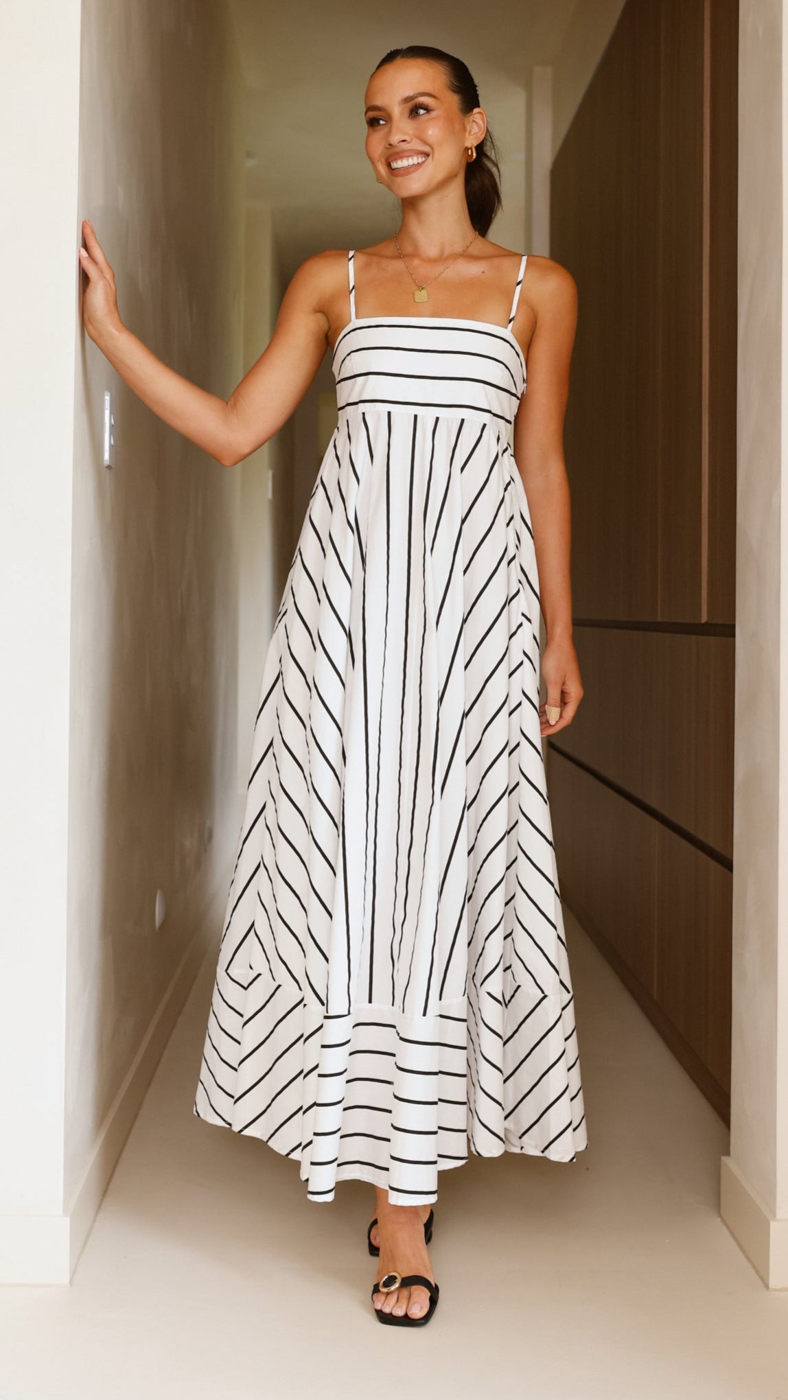 Kaethe Maxi Dress for Women - White & Black Striped Flowy Summer Dress - Perfect for Beach Vacations, Date Nights & Casual Outings