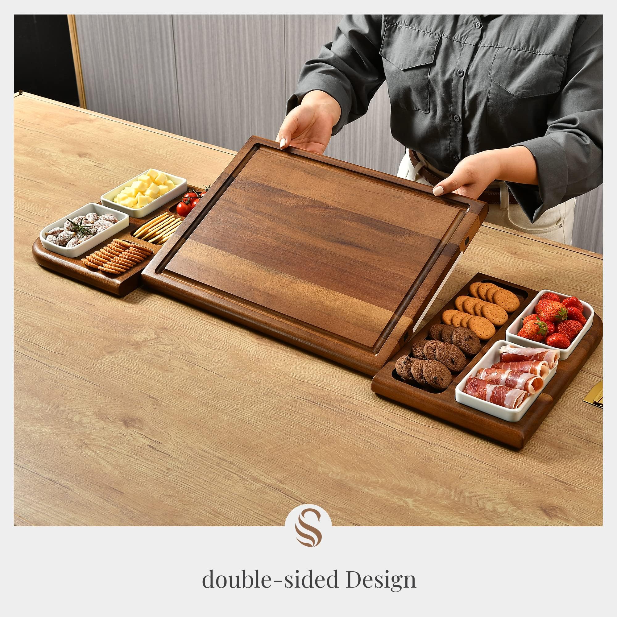 Premium Marble Charcuterie Board with Magnetic Cheese & Meat Tray - Double-Sided Serving & Cutting Board - Elegant Gift for Weddings, Parties & Holidays - Durable & Stylish Kitchen Accessory