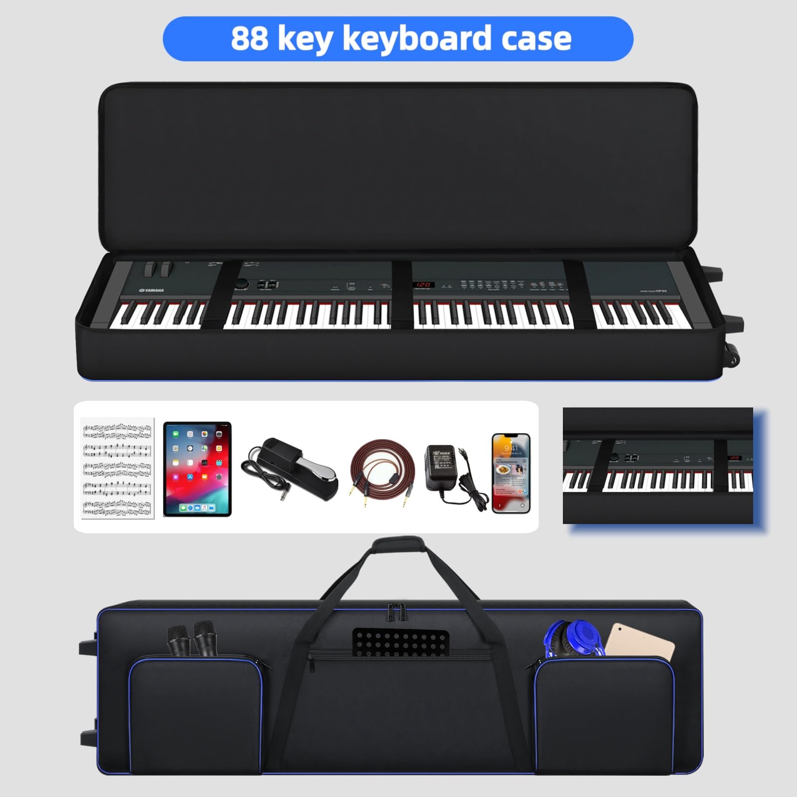 88-Key Keyboard Case with Wheels (53