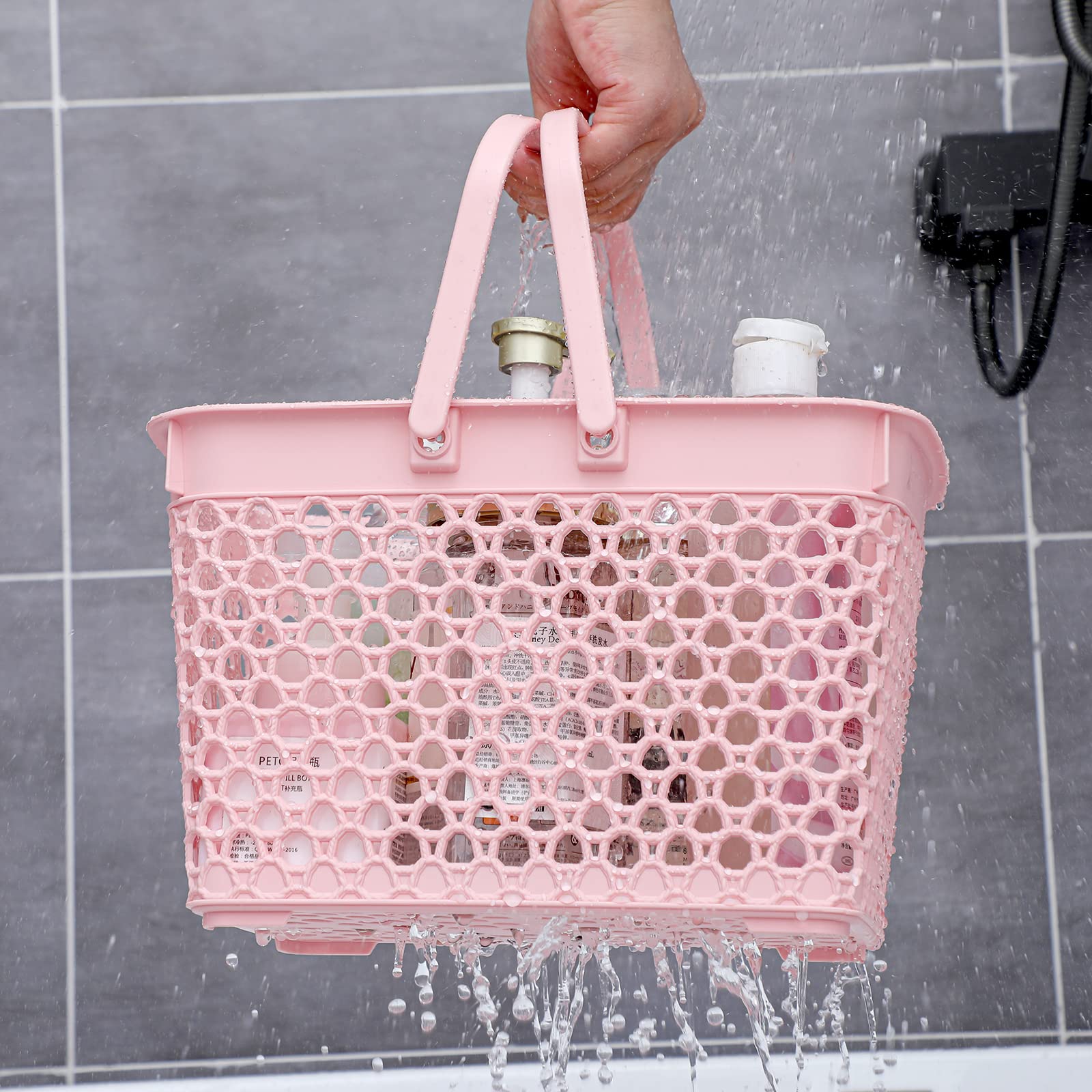 Anyoifax Portable Shower Caddy Tote - Plastic Storage Basket with Handle for Bathroom, Kitchen, Pantry, Dorm & Garage Organization - 11.2 x 7.9 x 6.8 Inches - Pink | Perfect for College Students, Camping & Small Space Storage Solutions