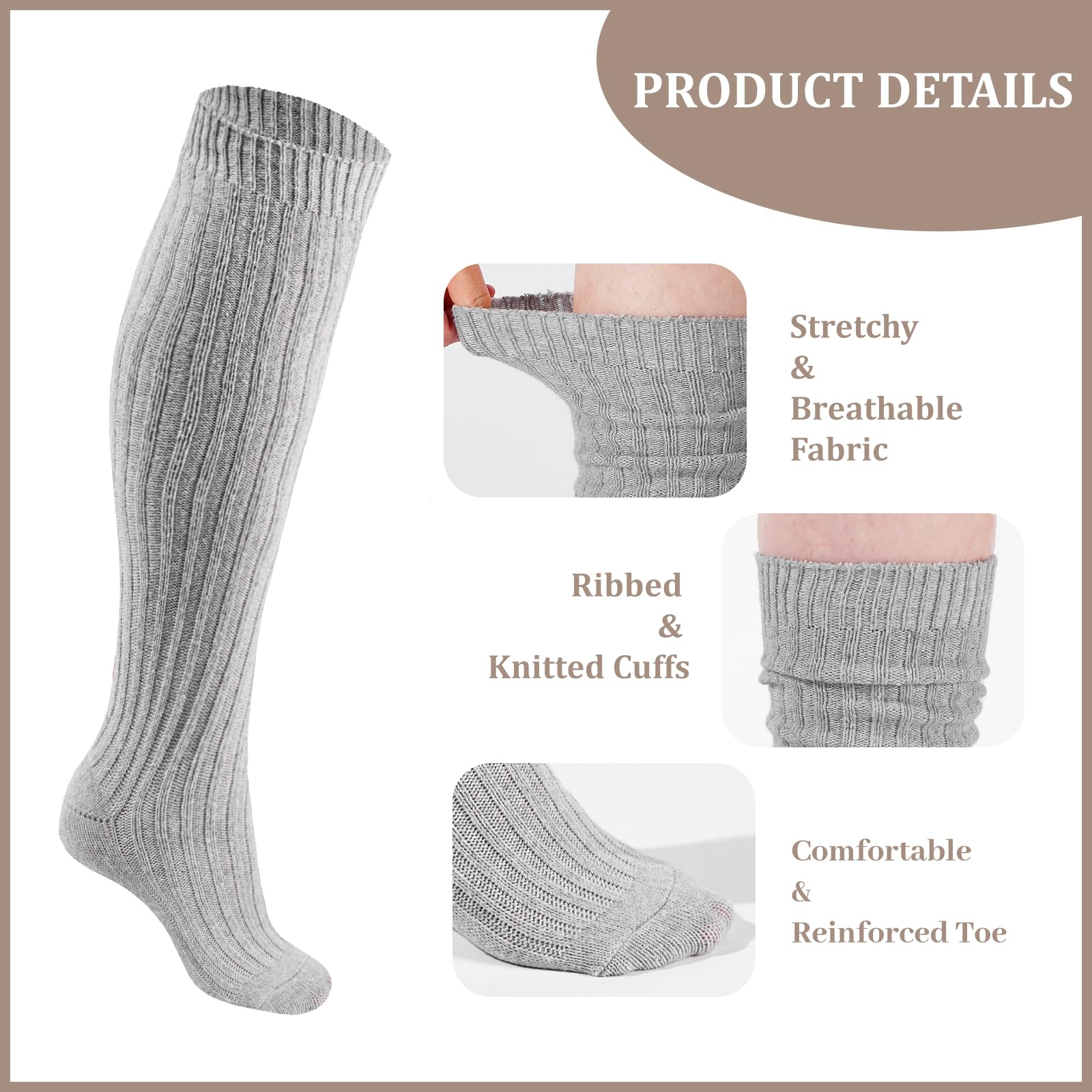 Women's Winter Wool Knee High Socks - 3 Pairs for Boots & Casual Wear