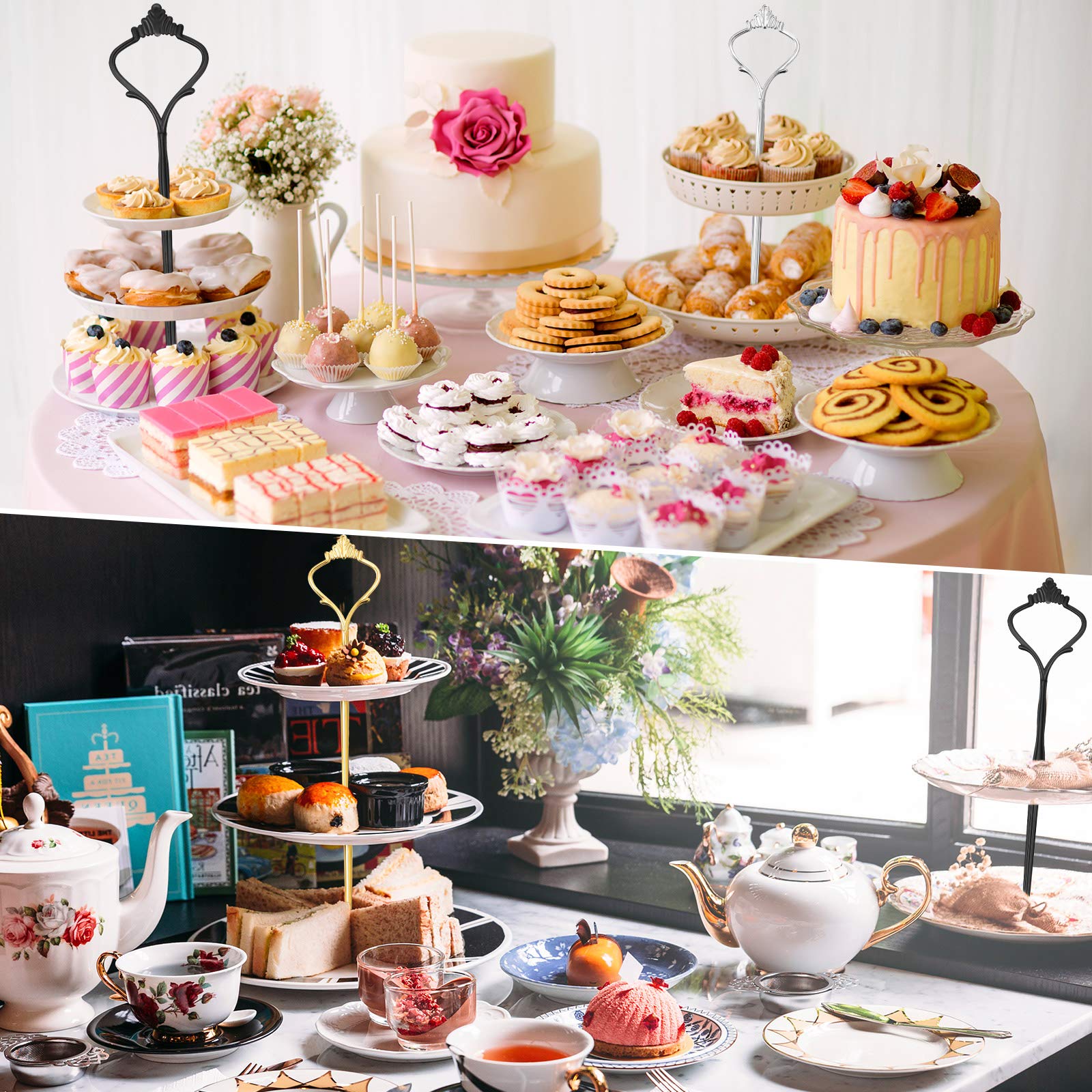 3 Tier Heavy Duty Metal Cupcake Stand Kit - Black, Silver, Gold (6 Sets) - Perfect for Wedding Dessert Displays, Birthday Party Serving Trays, Bakery Shop Decor & DIY Craft Projects