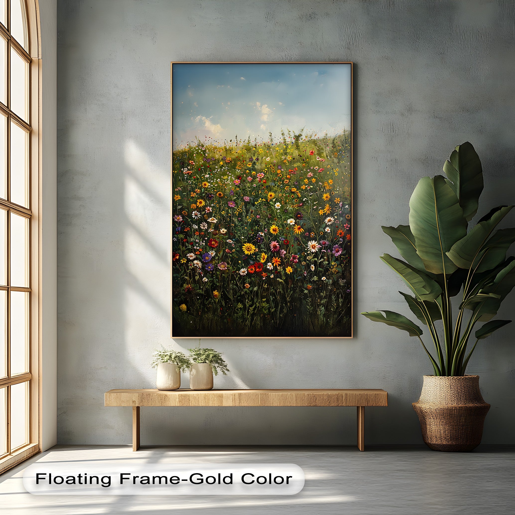 Blooming Meadow - Vibrant Wildflower Field Canvas Wall Art Print for Home & Office Decor | Nature Landscape Painting for Living Room, Bedroom