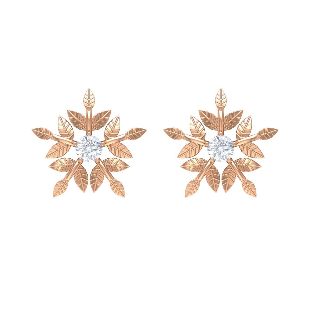 14K Solid Gold Round Moissanite Stud Earrings with Screw Back Closure - Minimalist Floral Engraved Earrings for Women | Perfect for Weddings, Anniversaries & Everyday Elegance
