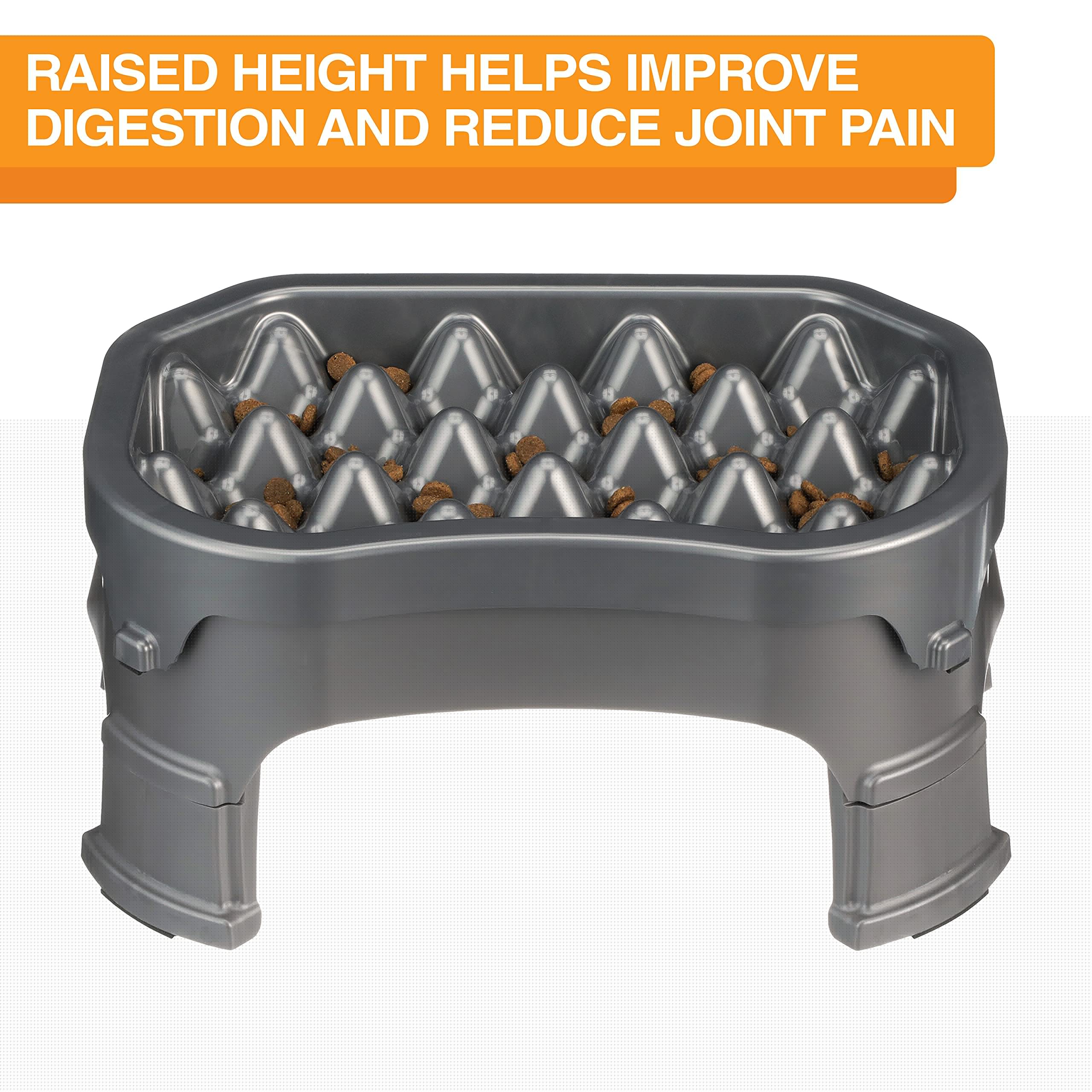 Neater Raised Slow Feeder Dog Bowl - Adjustable Elevated Pet Food Dish for Medium & Large Dogs - 6 Cup Capacity in Gunmetal - Perfect for Mealtime & Portion Control - Reduces Bloat & Improves Digestion