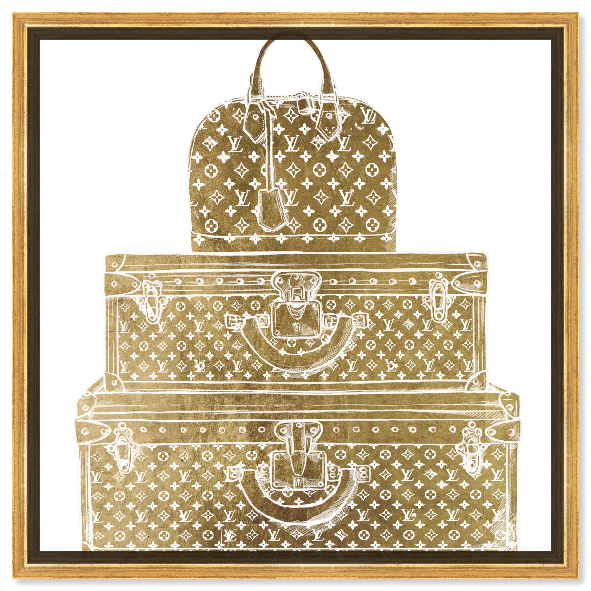 Oliver Gal Artist Co. Royal Bag & Luggage Diecut Canvas Wall Art - 20x20 Inch Fashion Glam Home Decor Print in Gold & White - Perfect for Living Room, Bedroom & Office Decor | Travel-Themed Framed Artwork