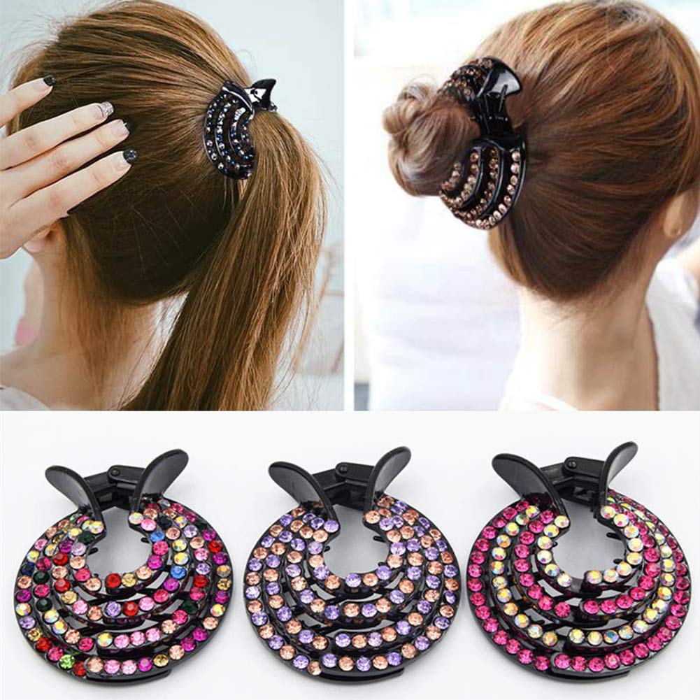 Elegant Rhinestone Hair Claw Clips & Ponytail Holders - 4Pcs Set for Women | Hair Bows, Pins, Bun Makers & Wraps | Perfect for Parties, Weddings & Everyday Styling