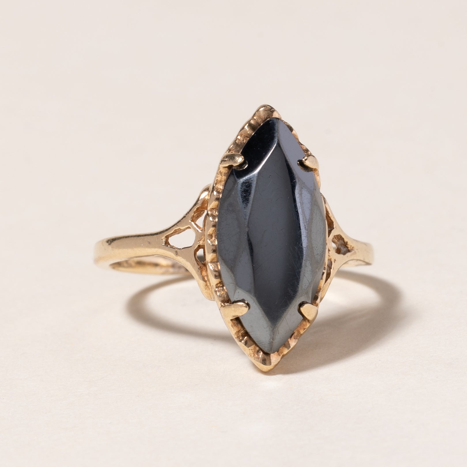 10K Yellow Gold Hematite Ring for Women - 2.59ct Oval Cut Genuine Hematite Stone - Size 5.25 - Elegant Stackable Ring for Everyday Wear, Gift for Her, Anniversary or Birthday Jewelry