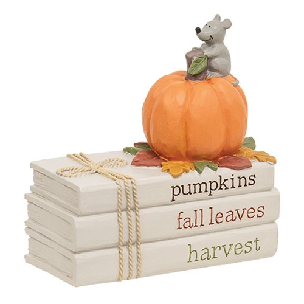 Stacked Resin Books Decor with Pumpkin & Fall Leaves - Harvest-Themed Home Decor for Autumn, Thanksgiving & Cozy Reading Nook