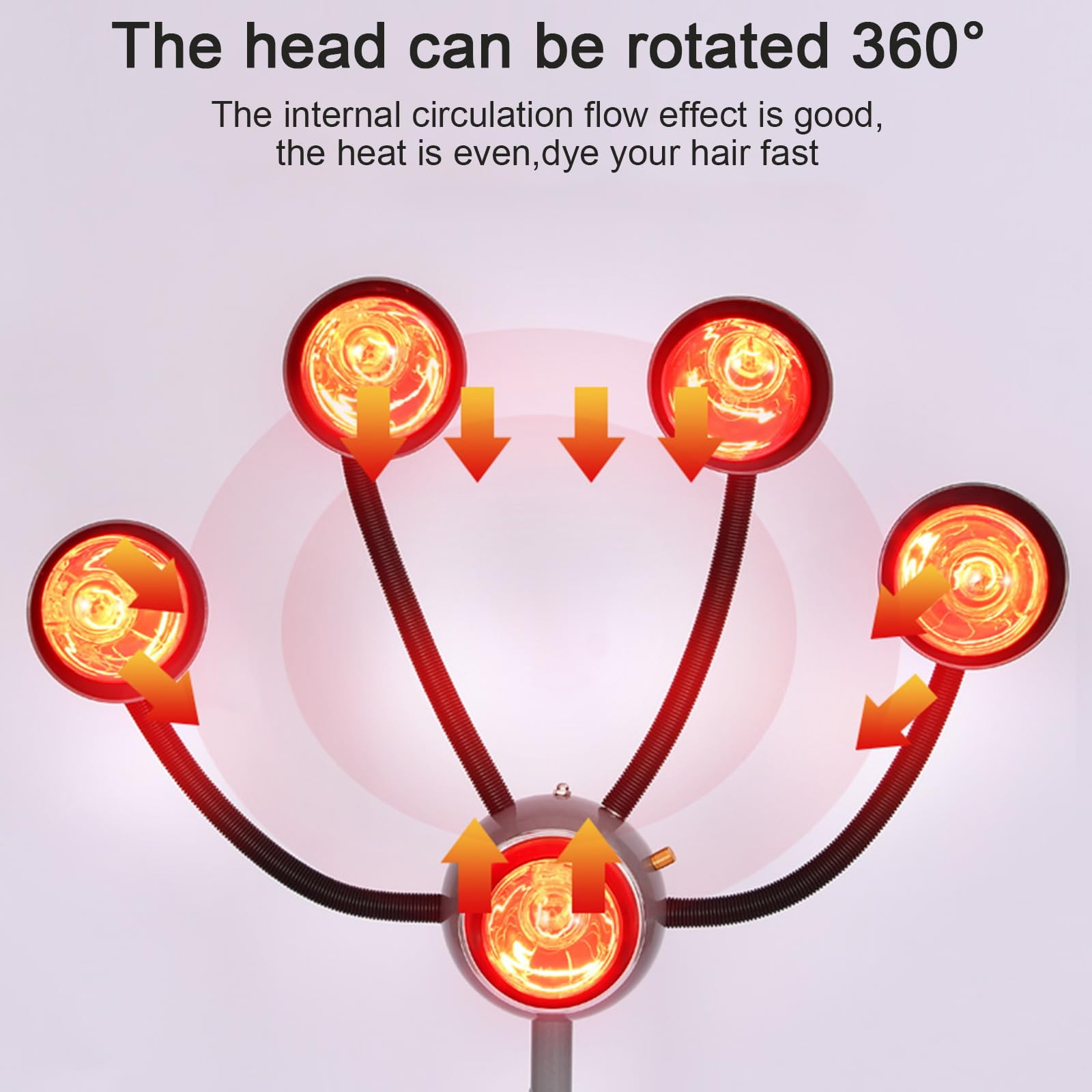 Professional 750W 5-Head Infrared Light Therapy Lamp for Hair Steaming, Perming & Dyeing - Adjustable Height with Rolling Wheels - Salon & Home Hair Care Solution for Deep Conditioning & Scalp Treatment