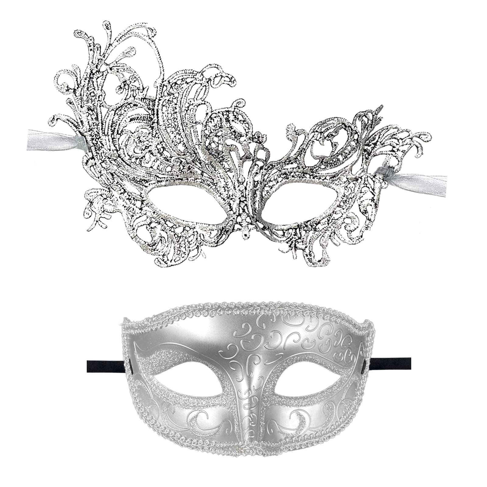 Venetian Masquerade Mask Set for Couples - Halloween & Mardi Gras Costume Accessories