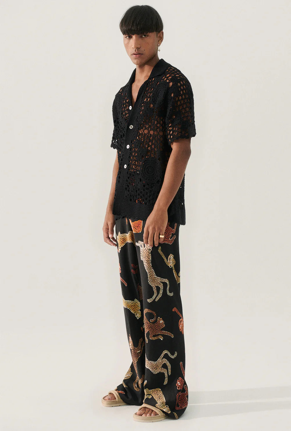 Bias Cut Pants for Women - Stylish Jaguar Print Black High Waist Trousers for Casual Wear & Office Outfits